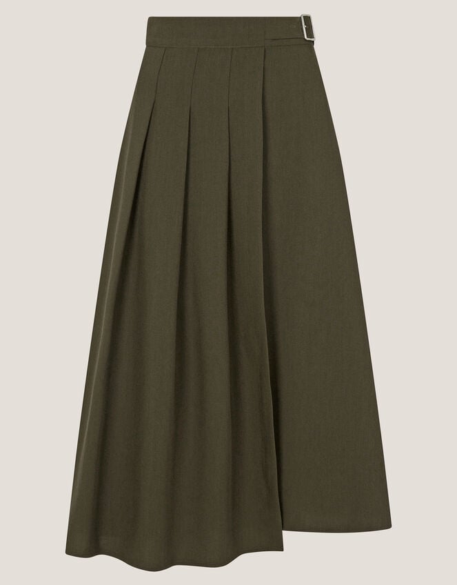 Jillian Pleated Kilt Midi Skirt , Green (KHAKI), large