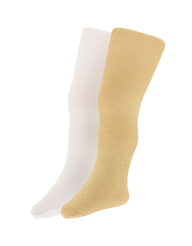 Baby Sparkly Nylon Tights Set of Two, Gold (GOLD), large