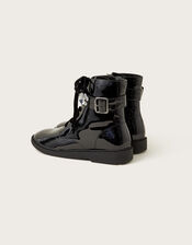 Flo Patent Sequin Biker Boots, Black (BLACK), large