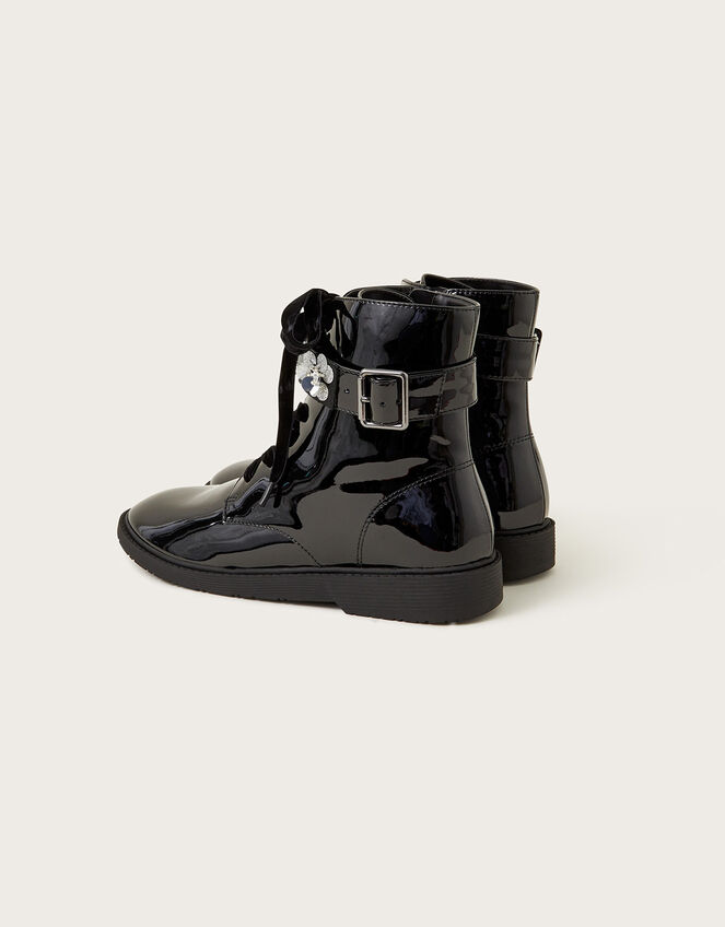 Flo Patent Sequin Biker Boots, Black (BLACK), large