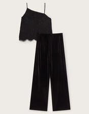 Lace Cami Top and Velvet Trousers Set, Black (BLACK), large