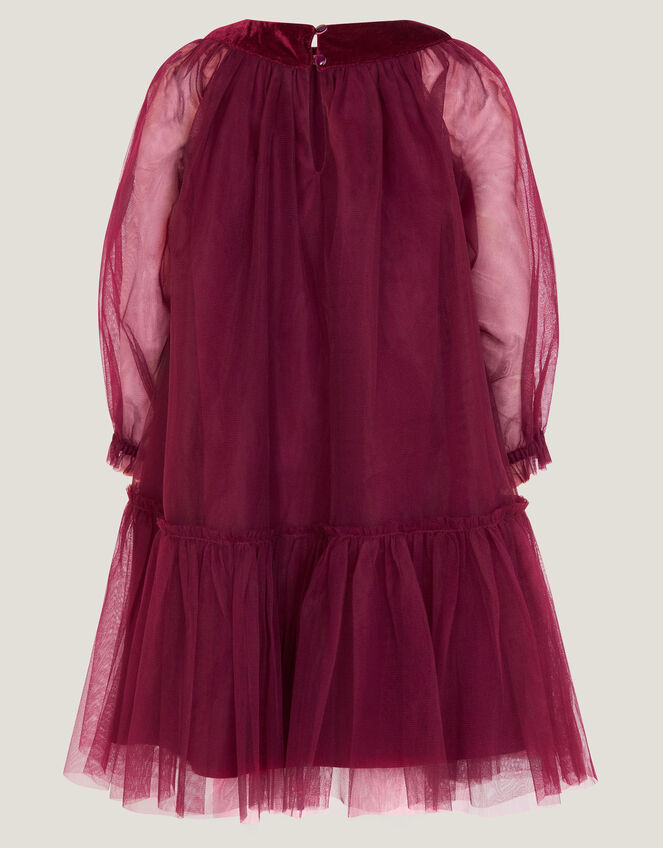 Naina Tulle Floral Corsage Swing Dress, Red (CHERRY), large