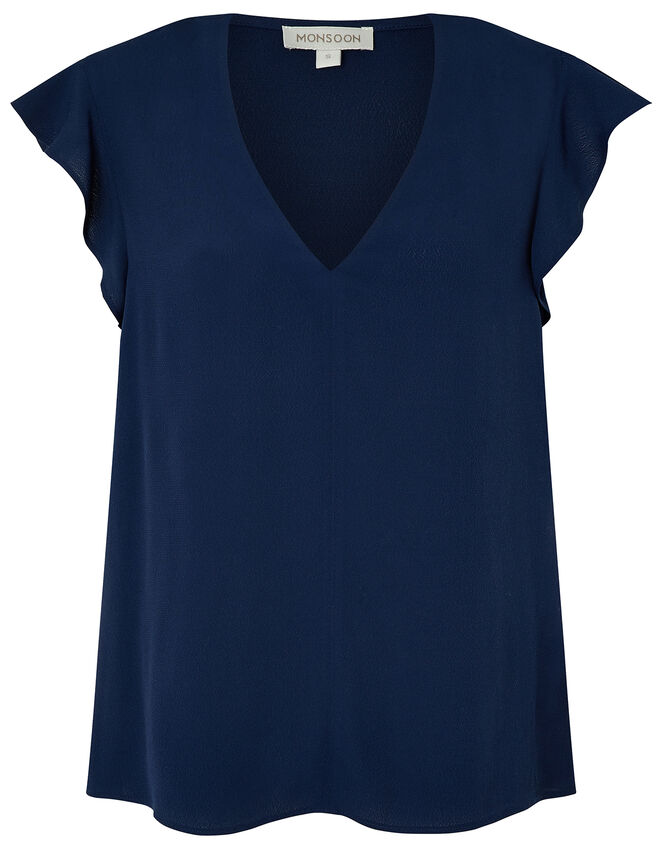 Nessa Short Sleeve Blouse in LENZING™ ECOVERO™, Blue (NAVY), large