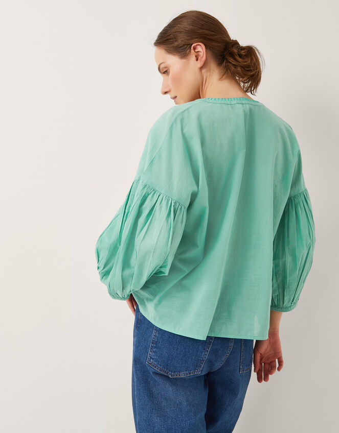 Milly Slouchy Embroidered Blouse, SEA GREEN, large