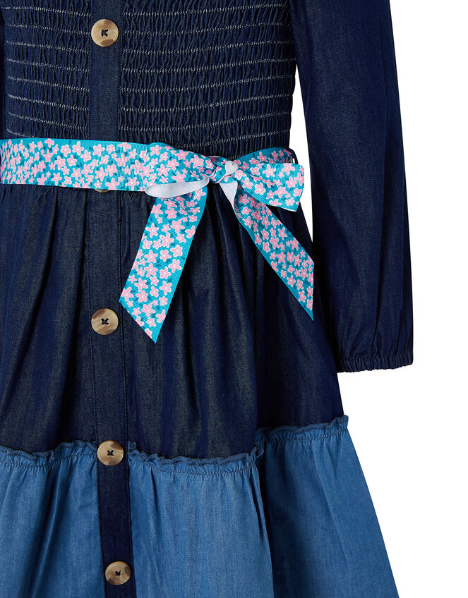 Shirred Denim Dress, Blue (BLUE), large