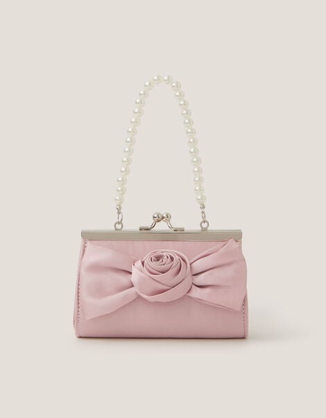 Satin Rose Bow Mini Bag, Pink (PALE PINK), large