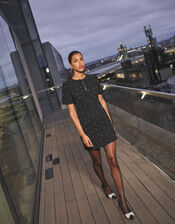 Lia Pearl Short Sleeve Mini Dress, Black (BLACK), large