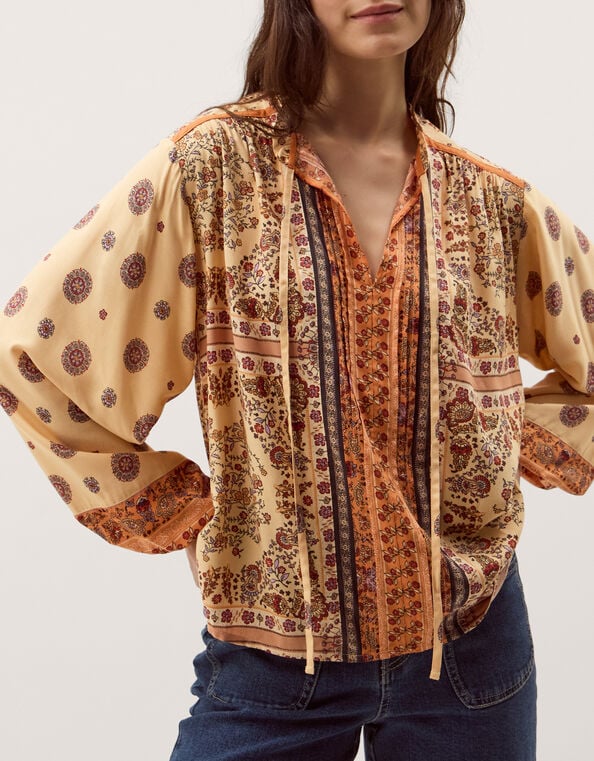 Ines Floral Print Blouse, Natural (STONE), large