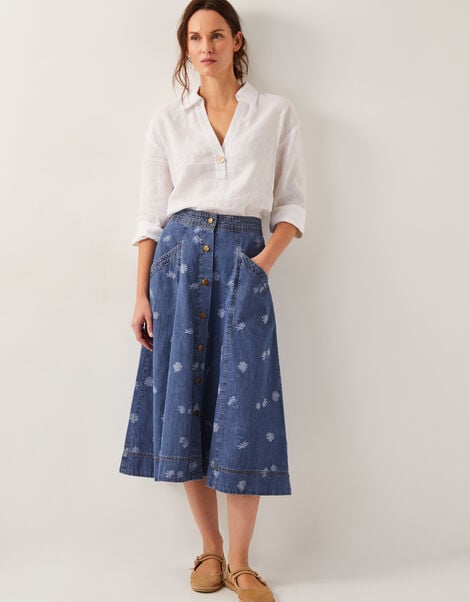 Harper Denim Daisy Midi Skirt, Blue (DENIM BLUE), large