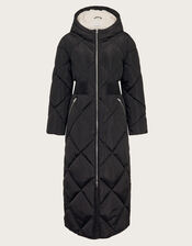 Phoebe Fleece Quilted Puffer Coat, Black (BLACK), large