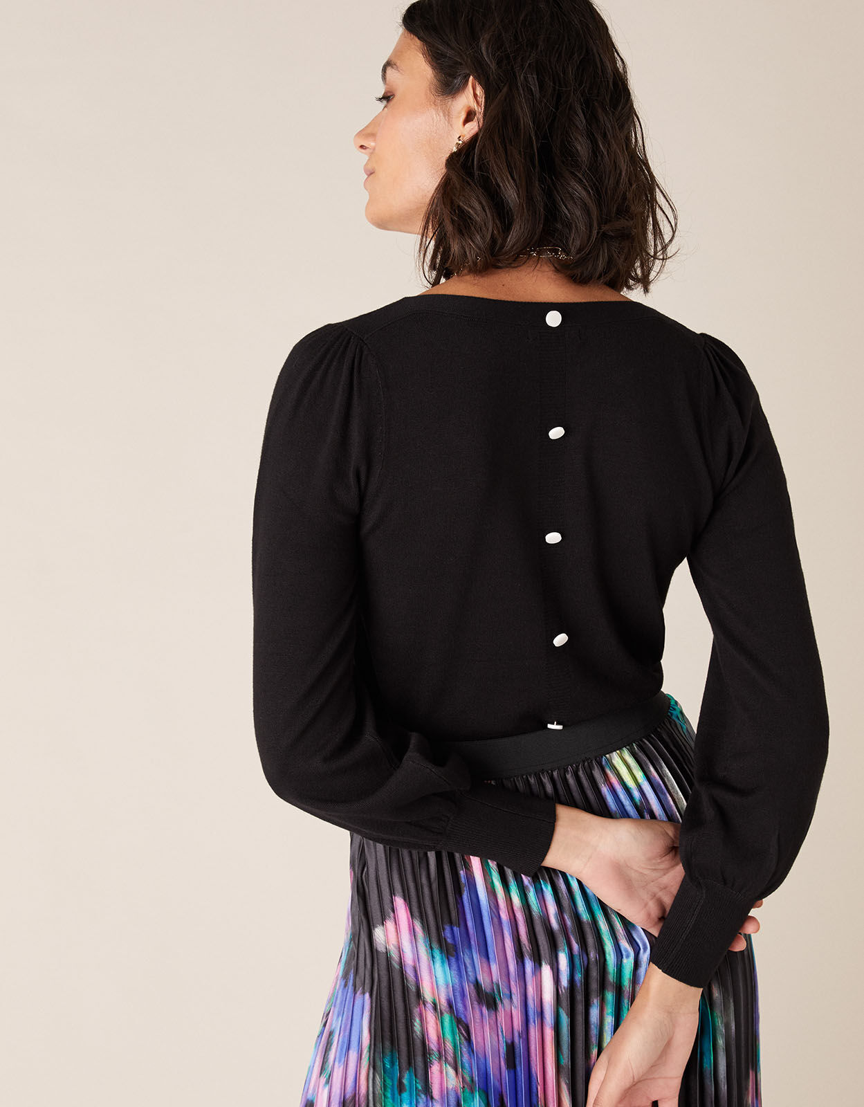 Button Back Knit Jumper Black Jumpers Monsoon Global