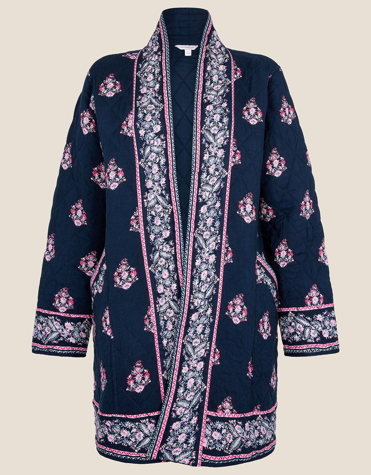 Heritage Print Border Quilted Jacket Blue