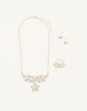 Diamante Flower Jewellery Set, , large