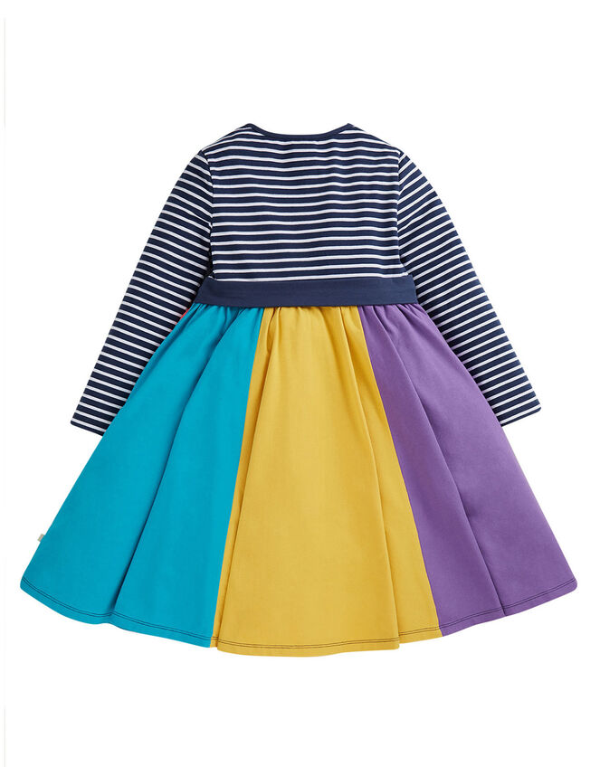 Frugi Rainbow Skater Dress, Blue (NAVY), large