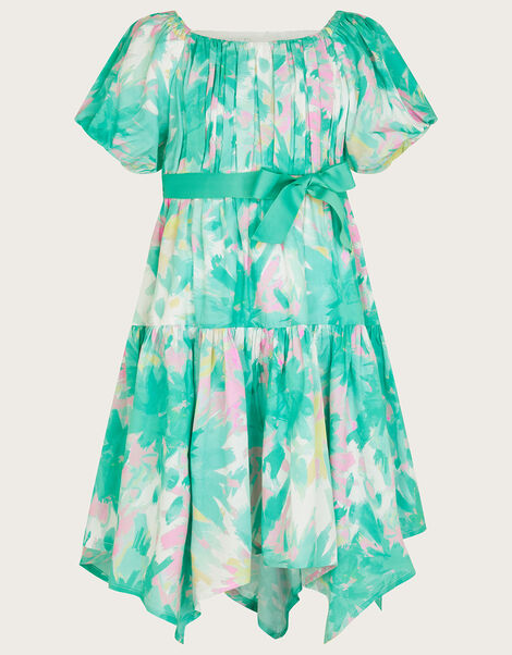 Palm Print Hanky Hem Dress Green, Green (GREEN), large