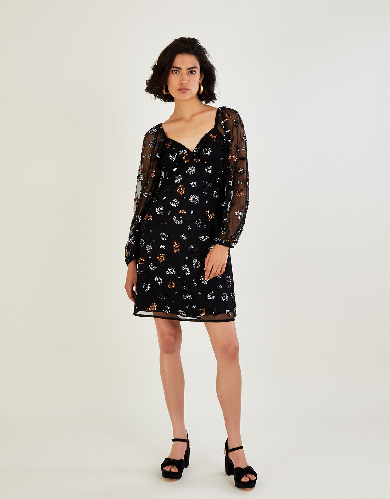 Marianly Sequin Animal Print Dress Black