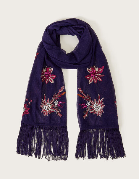 Embroidered Occasion Scarf, Blue (NAVY), large