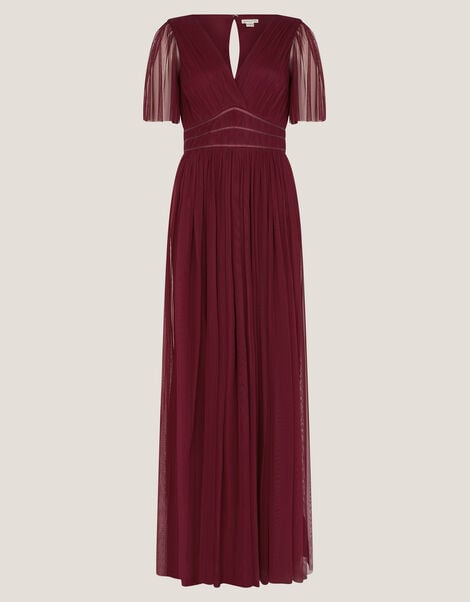 Emily Short Sleeve Tulle Bridesmaid Dress, Red (BURGUNDY), large