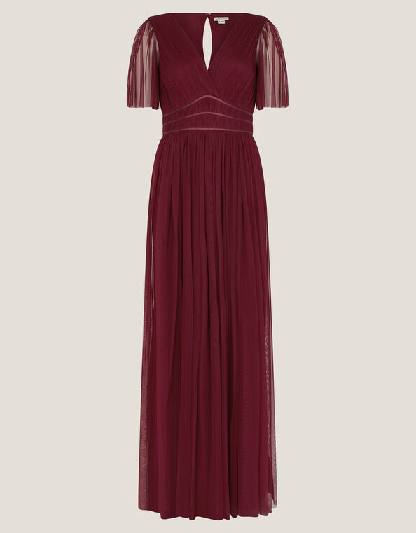 Emily Short Sleeve Tulle Bridesmaid Dress, Red (BURGUNDY), large