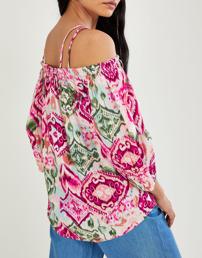 Bardot Ikat Print Top in LENZING™ ECOVERO™, Pink (PINK), large