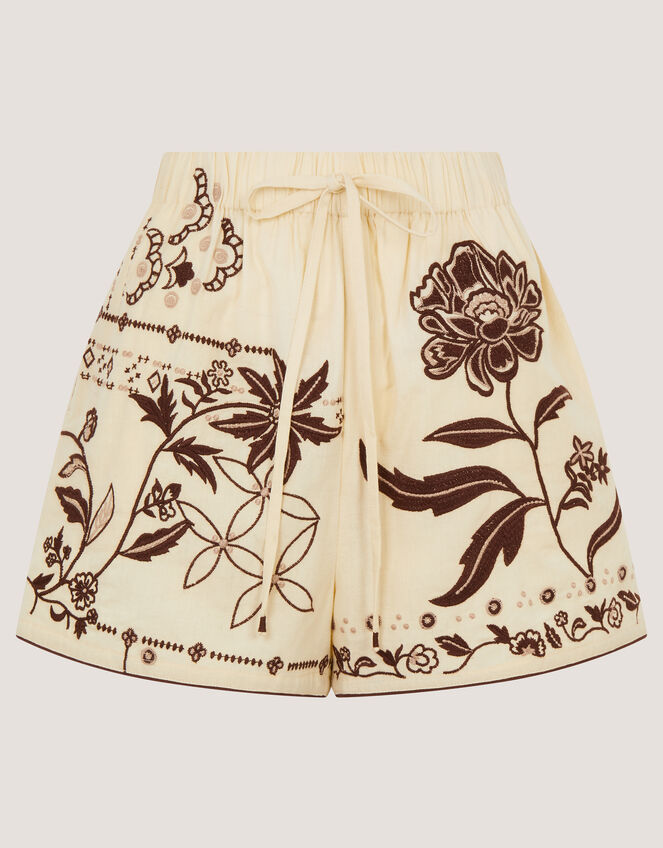 Carly Tropical Embroidered Shorts, Ivory (IVORY), large