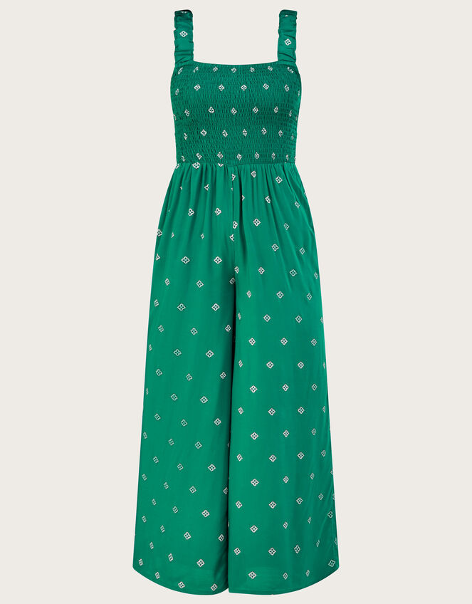 Geometric Print Cut-Out Jumpsuit in LENZING™ ECOVERO™, Green (GREEN), large