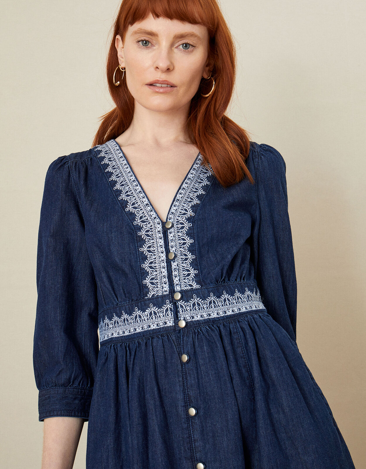 Bria Embroidered Denim Dress Blue