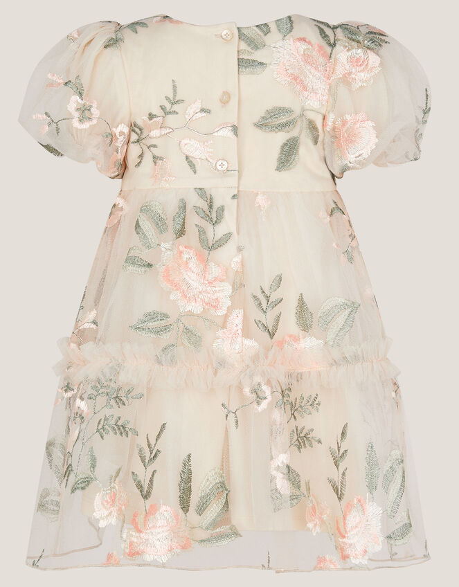 Baby Azalea Puff Sleeve Embroidered Dress, White (WARM IVORY), large