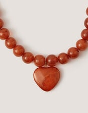 Beaded Resin Heart Pendant Necklace, Orange (AMBER), large