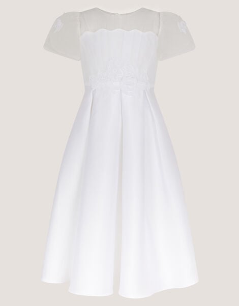 Chiffon Sleeve Floral Embroidered Dress, White (WHITE), large