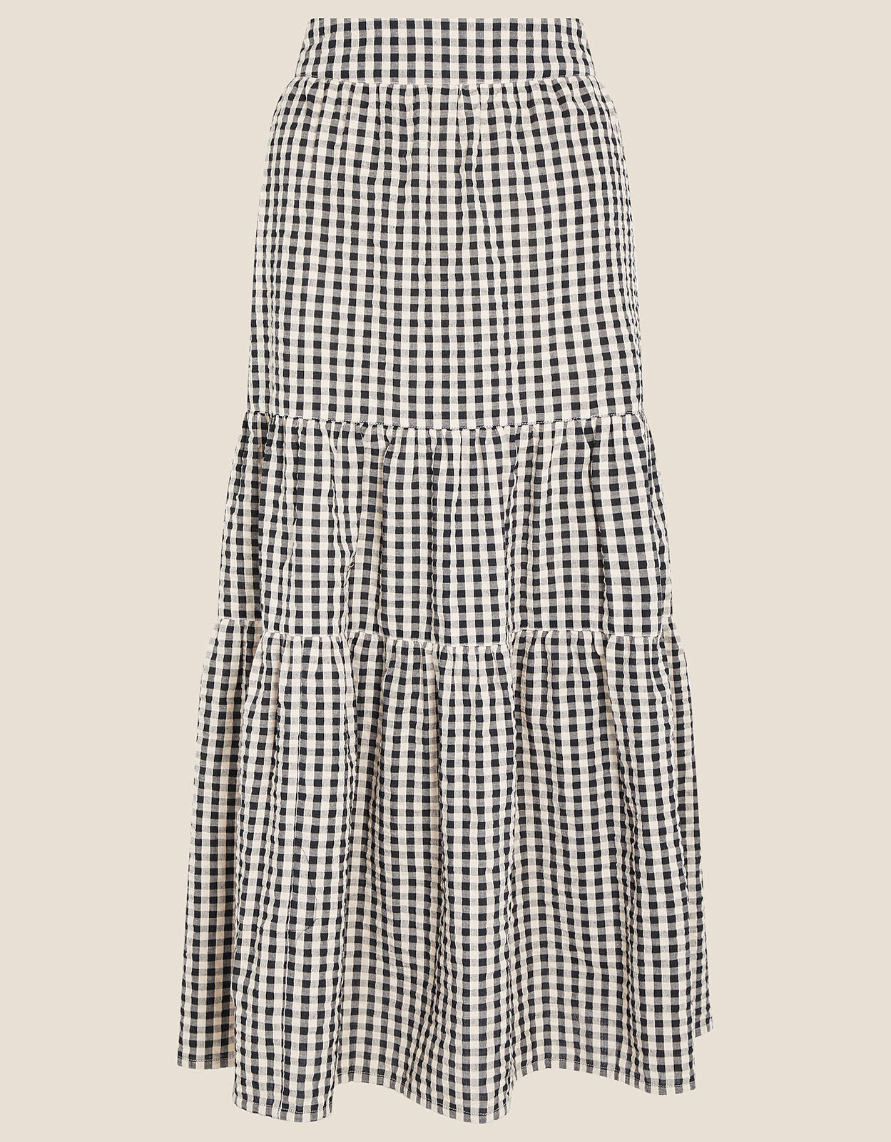 Gingham Tiered Skirt Natural