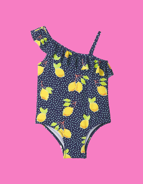 Hatley Lemon Print Ruffle Swimsuit, Blue (BLUE), large