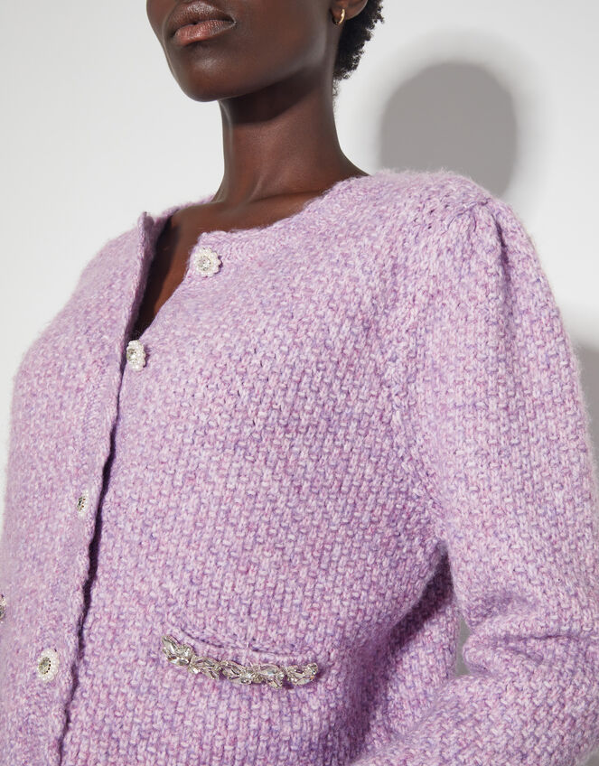 Jaz Jewel Woven Knit Cardigan, Purple (LILAC), large