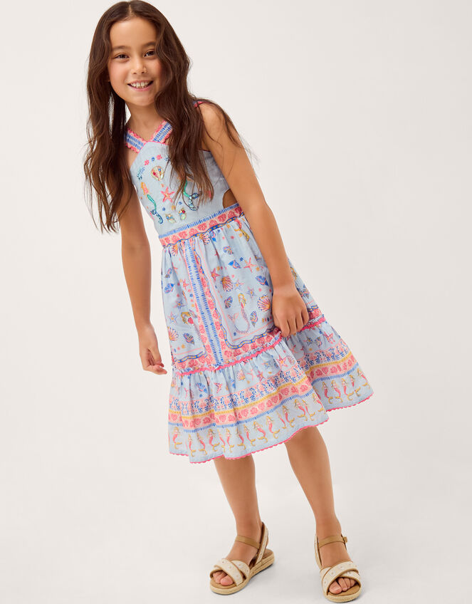 Mermaid Cut Out Halter Dress, Blue (BLUE), large