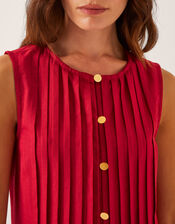 Monica Linen Blend Pleated Midi Dress, Red (RED), large