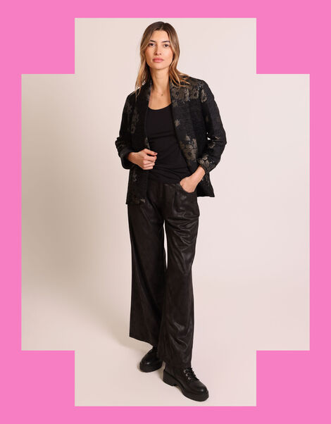 Traffic People Jacquard Boyfriend Jacket, Black (BLACK), large