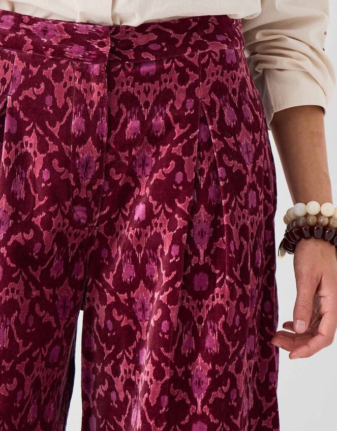East Jude Print Velvet Wide Leg Trousers, Red (BERRY), large