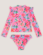 Tropical Flower Print UPF50+ Long Sleeve Swim Set, Pink (PINK), large