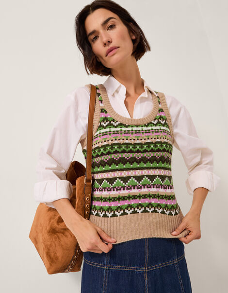 Fira Fair Isle Knitted Tank Top, Green (GREEN), large