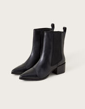 Chelsea Leather Pointed Toe Boots, Black (BLACK), large