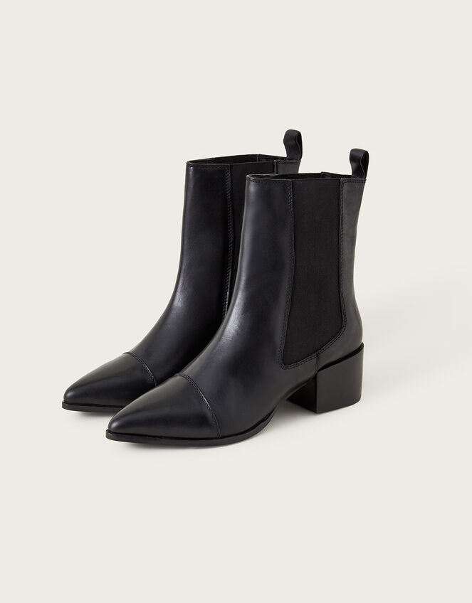 Chelsea Leather Pointed Toe Boots, Black (BLACK), large