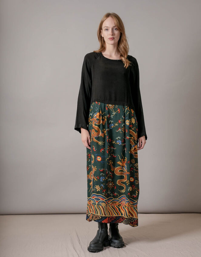 One Hundred Stars Dragon Print Slouch Dress, Green (GREEN), large