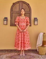 India & Mills Katie Tropic Midi Dress, Red (RED), large