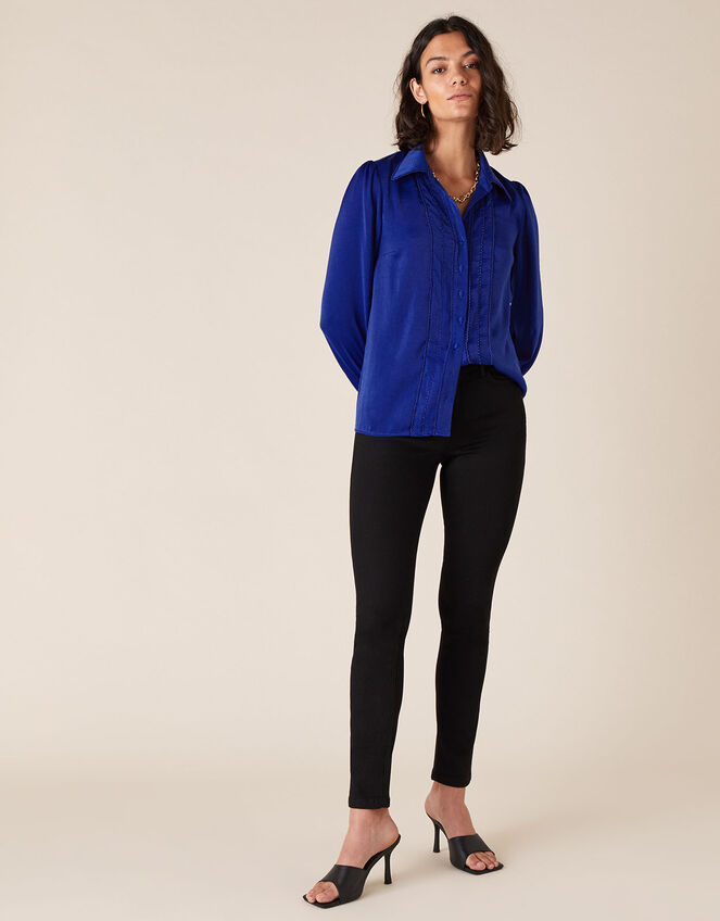 Peggy Lace Trim Blouse, Blue (BLUE), large