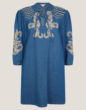 Holly Embroidered Denim Mini Dress, Blue (DENIM BLUE), large
