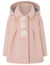 Baby Pom-Pom Hooded Coat, Pink (PALE PINK), large