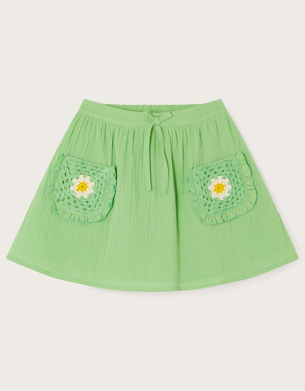 Crochet Pocket Cheesecloth Skirt, Green (GREEN), large
