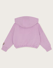 Brushed Flower Applique Hoodie, Purple (LILAC), large