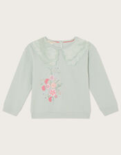 Frill Collar Sweatshirt, Blue (AQUA), large
