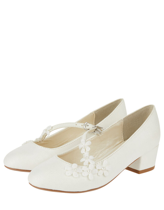 Evelyn Asymmetric Flower Trim Shoes, Ivory (IVORY), large
